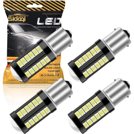 Ampoules LED 1156 BA15S - Lot de 4 - Blanc Pur 900LM - Feux Arrière et Recul - Véhicules 12-30V