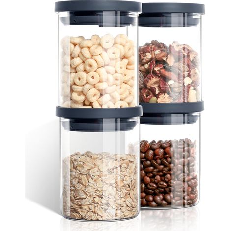 4 Bocaux en Verre 0.38L, Bocaux en Verre Hermétique, Overnight Oats Jar, Verre Borosilicate, Empilable, Adapté Lave-vaisselle, pour Garde-manger, Épices, Thé, Café et Sucre (1/5)