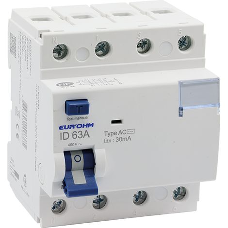 23940 Eur'ohm Interrupteur Différentiel 63a 3p+n 30ma Connexion à Vis Type Ac