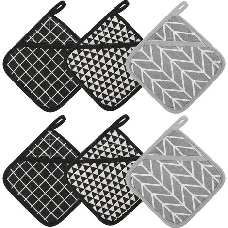 Set di 6 presine quadrate in cotone resistente al calore, ideali per cucinare e cuocere al forno. (1/5)