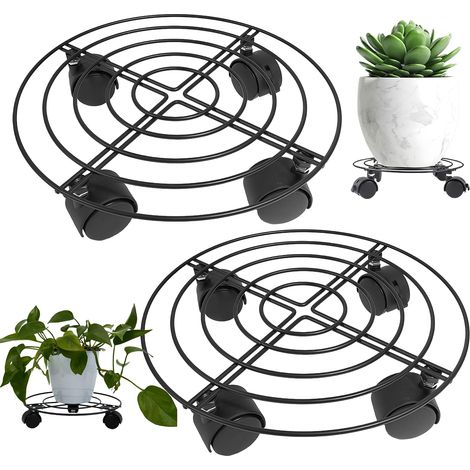 Porte Plante à Roulettes 2 Pièce Supports De Pots De Roulettes Métal Roues Verrouillables Soucoupe Roulettes 32 cm Porte Exterieur (1/4)