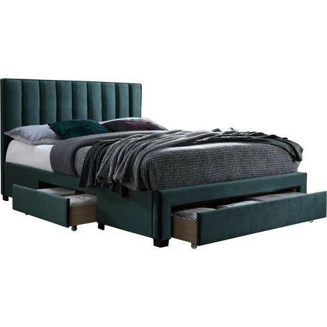 Cama Houston Fides, Verde oscuro, Doble, 140x200, Tapiz, Somieres, 145x215x111cm