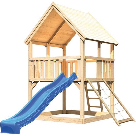 Akubi Spielturm Luis natur Rut. blau+Netzrampe