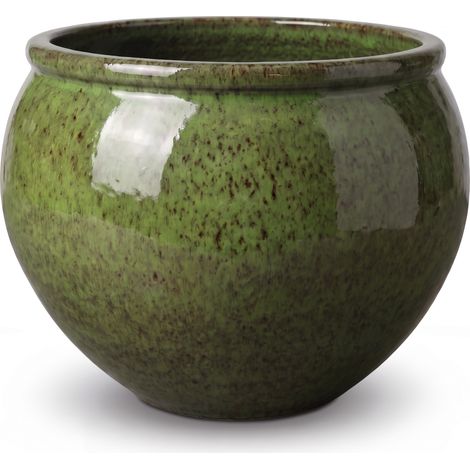 Pot grande taille d'extérieur LUTECE 86x64cm vert tropical, fait main en terre cuite émaillée, résistant au gel