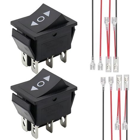 Interrupteur Inverseur de Polarité Momentané DPDT 12V/250V, Inverseur Momentané ON-OFF-ON 6 Broches 3 Positions avec Fils, Interrupteur à Bascule pour Moteur DC Actionneur linéaire Automobile (1/5)