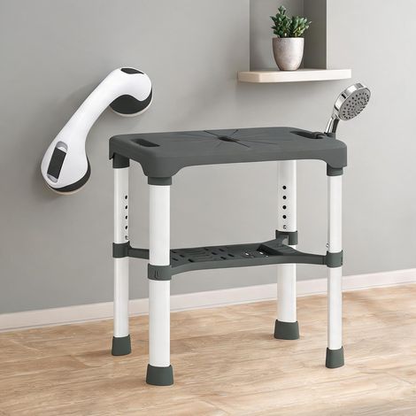 Siège de douche sécurisé avec rangement et appui hauteur gris (1/5)