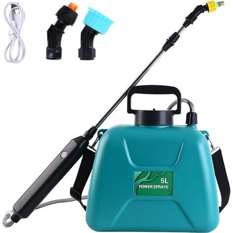 Arrosoir électrique à piles de 5 L, pulvérisateur électrique pour plantes de jardin avec 3 buses de brume - Vert (1/5)