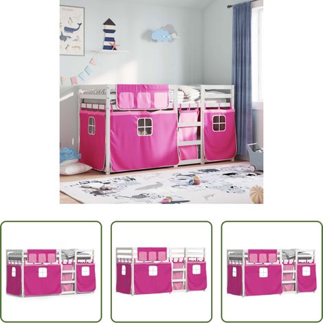 Kinderbett -  Etagenbett mit Vorhängen Rosa 80x200 cm Massivholz Kiefer