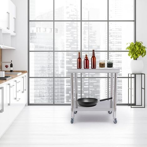 Arbeitstisch 76x60x85cm, Commercial Edelstahltisch Werkbank, Tragfähigkeit 300kg Edelstahl Catering Arbeitstisch, Arbeitstisch für Küche mit 4 Rollen
