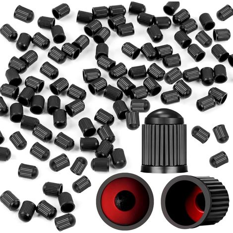 100 bouchons de valve de pneu avec joints toriques, adaptés aux vélos, voitures, motos, SUV et camions (noirs). (1/5)