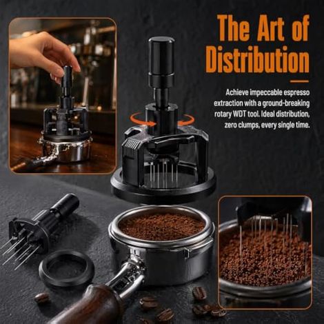 Aiguille à expresso, 8 outils de distribution WDT, agitateur à expresso de qualité supérieure de 58 mm, tampon à café portable réglable en acier inoxydable, tamper pour barista, préparation de (1/3)