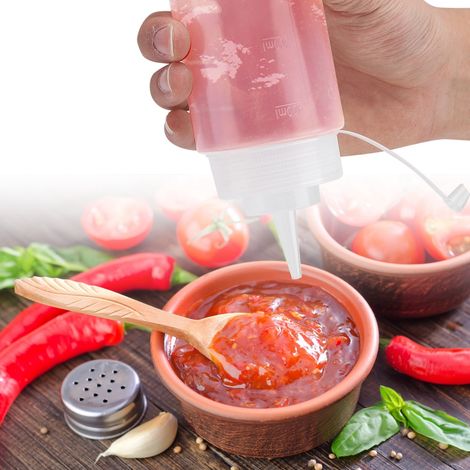 Distributeur de condiments en plastique blanc, 460 ml, lot de 10, pour sauces, huiles, crèmes et vinaigres. (1/5)