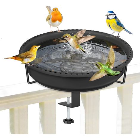 Baignoire pour oiseaux d'extérieur en métal antirouille avec bassin en plastique amovible, station d'alimentation et d'arrosage pour oiseaux sauvages, jardin, terrasse, balcon (noir) (1/5)