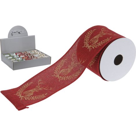 NASTRO NATALIZIO ROSSO CON RENNA 270X6CM