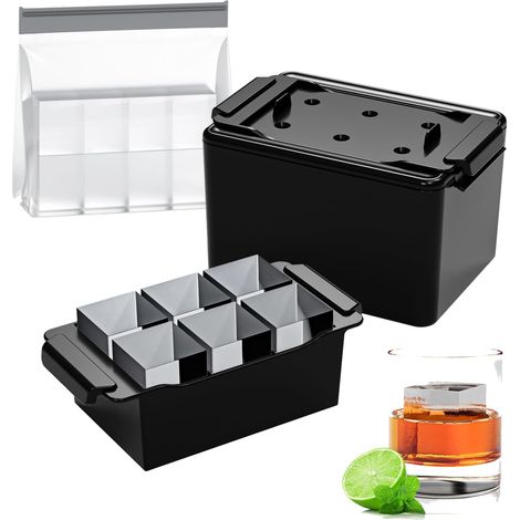 6 x 1,9 pouces Moule à glaçons transparents, machine à glaçons transparents pour whisky bourbon old fashioned cocktails, bac à glaçons transparent en silicone avec sac de conservation des glaçons (1/5)