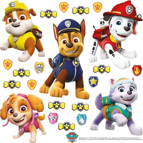 sticker mural PAW Patrol - La Pat' Patrouille jaune, bleu et rouge  - Sanders & Sanders