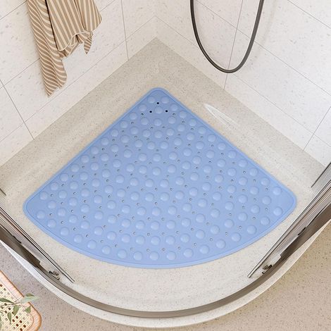 Tapis de douche antidérapant - lavable en machine, avec trous d'évacuation et ventouses - 70 x 70 cm, bleu (1/5)