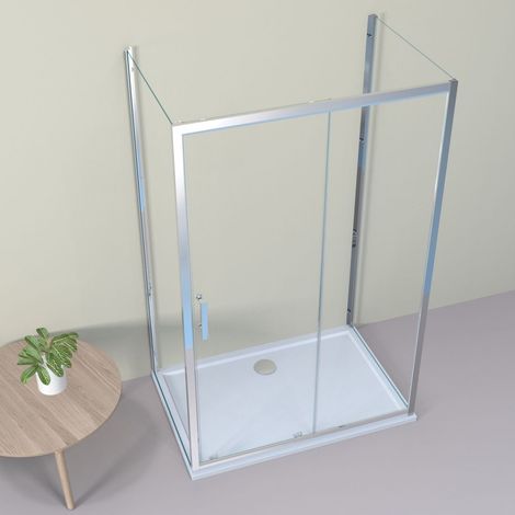LEMMO U-Formen Nischentür Schiebetür mit Rahmen ESG Glastür 100×75 cm,Höhe 185cm