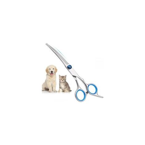 Ciseaux Chien Toilettage, Ciseaux pour Chien, Ciseaux Toilettage Chien, Ciseaux pour Chiens Avec Peigne pour Chien, Ciseaux de Toilettage pour Chiens à Tête Ronde(Ciseaux Courbés Bleus) (1/5)