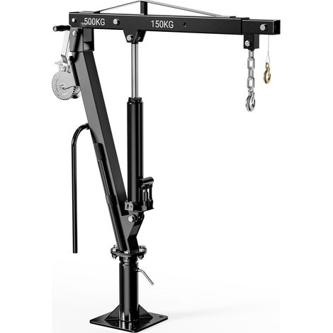 Wiltec – Grue d'atelier pour pick-up – Charge max. 500 kg – Hauteur max. 1770 mm – Tête pivotante 360° – Treuil hydraulique pour levage précis