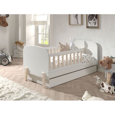 Lit gigogne 70x140 cm laqué blanc et pin massif clair Kiddy (1/4)