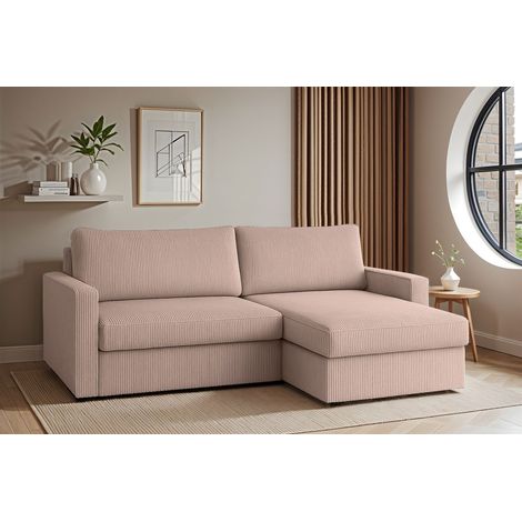 Ecksofa Sofa mit Schlaffunktion BENDIK Stoff Poso Aprikose Ottomane Rechts (1/3)