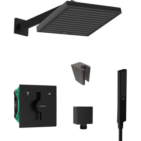 Set de douche encastré noir mat – Mitigeur hansgrohe DuoTurn E – Douche de tête Pulsify 260 – Douchette Pulsify E – SANI21HHK401