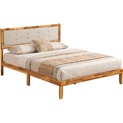 COSTWAY King Size Wood Bed Frame Mid-Century Acacia Wood Platform Bed