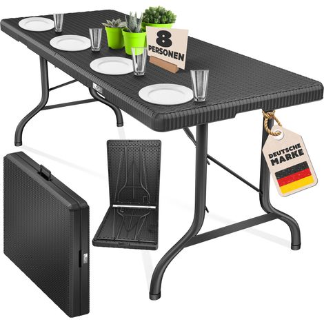 KESSER® Buffettisch Tisch klappbar Kunststoff 183x76 cm Rattan Optik Campingtisch Partytisch Klapptisch Gartentisch für Garten Terrasse und Balkon Anthrazit (1/5)