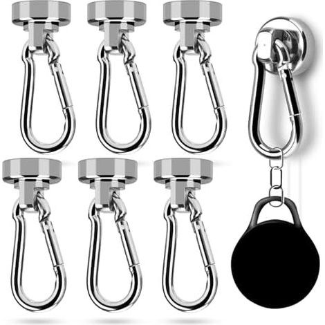 6 Pièces Crochets Magnétiques 20mm Crochet Aimanté Puissant 25KG Aimant Magnetique Puissants Détachables Rotatifs à 360° pour Réfrigérateurs,Cuisines,Garages,Camping - (1/5)