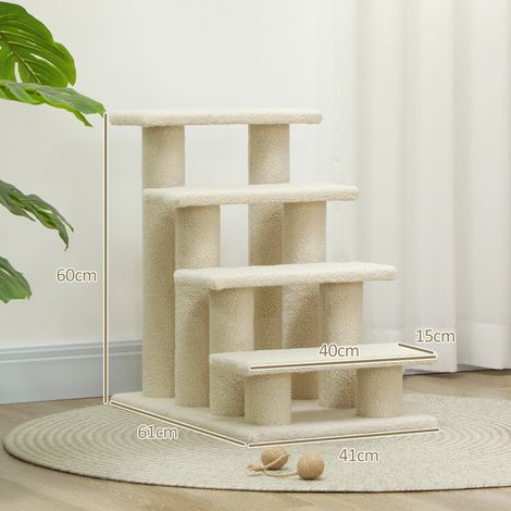 Escalier pour chat , 4 marches, escalier pour chats et chiens, escalier en peluche, 61 x 41 x 60 cm, blanc crème