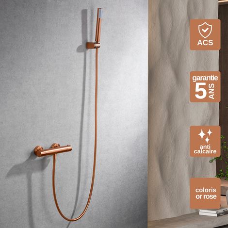 Mitigeur Douche Thermostatique or rose cuivré Pommeau Anti-Calcaire - Design Moderne - Kit Complet MONZA IMEX