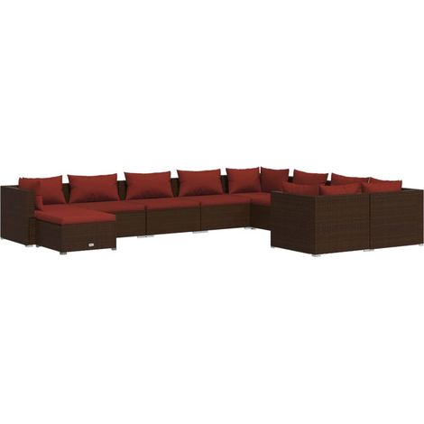 Maison Exclusive - Set Divani da Giardino 10 pz con Cuscini in Polyrattan Marrone (1/5)