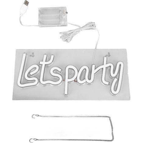 Ortviai Panneau LED néon « Let's Party » pour décoration murale – Alimentation USB ou piles, design romantique bleu, 29 x 13,5 cm (1/5)