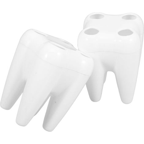 Lot de 2 Porte-Brosses à Dents Dent, Plastique Blanc, 4 Trous, Aération, pour Salle de Bain Hôtel (1/5)
