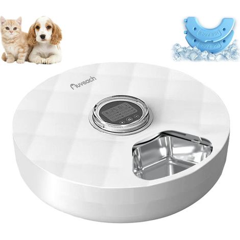 Distributeur automatique de nourriture pour animaux avec 6 compartiments, programmable pour repas humides et secs, idéal pour chats et chiens