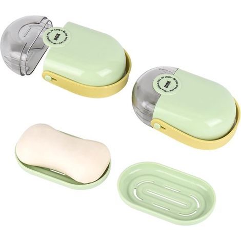 Estuches de viaje para jabón, 2 piezas, impermeables, con asa de silicona, Bolsa para jabón, soporte para jabón portátil, 11,884,5 cm, verde (1/5)