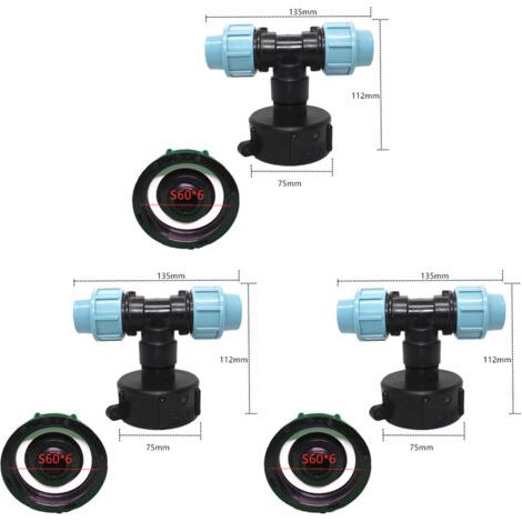 Lot de 3 Adaptateur de réservoir IBC S60 x 6 - Raccord en T pour raccord de tuyau d'eau - Sortie en T (sortie en té 20mm) (1/4)
