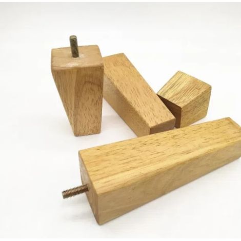 Set de 4 pieds de meuble en bois massif, hauteur 5 cm, patins robustes pour canapé, table et armoire - Lot de 4 cale en hêtre, visserie incluse (1/2)