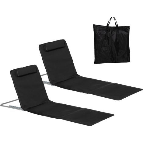 Strandliegestuhl, Liegestuhl, Gartenliegestuhl, klappbar, verstellbare Rückenlehne, Seitentasche, 48 cm x 134 cm x 33-43 cm, Schwarz (1/5)