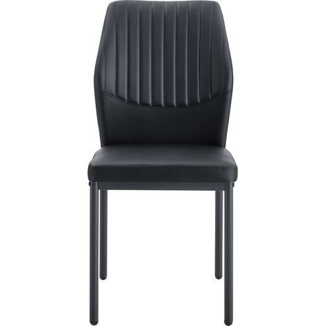 Lot de 4 chaises de salle à manger en PU noir avec dossier à rainures verticales et pieds métalliques noirs (1/5)