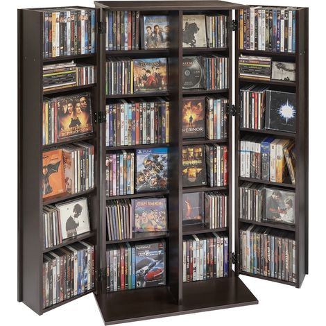 VEVOR DVD-Schrank mit 24 Fächern, Medienaufbewahrungsschrank Standschrank 610 x 368 x 1270 mm, Platzsparendes CD-Schrank für CDs DVDs Bücher Spiele-Discs, Wohnzimmer Homeoffice Aufnahmestudio, Schwarz (1/5)