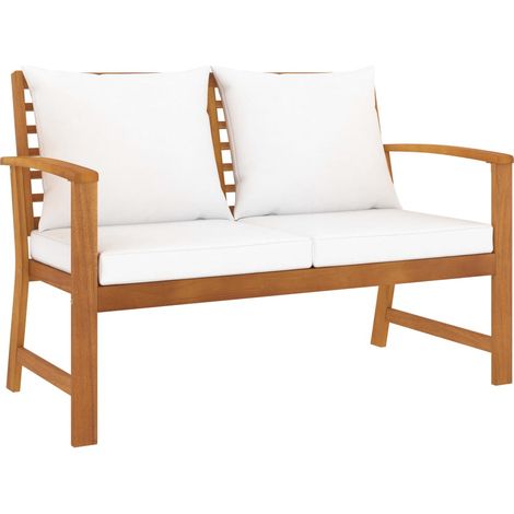 Gartenbank 120 cm mit Creme Kissen Massivholz Akazie vidaXL