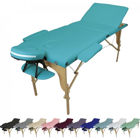 Table de massage pliante 3 zones en bois avec panneau Reiki + Accessoires et housse de transport - Bleu turquoise - Vivezen