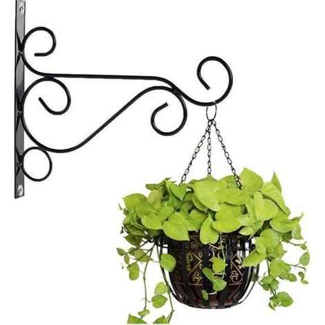 Hängekorbhalterungen für die Außenwand, Blumentopfhalterung, Haken aus Schmiedeeisen, Pflanzenständer, Balkon und Heimdekoration (Farbe: Schwarz) (1/4)