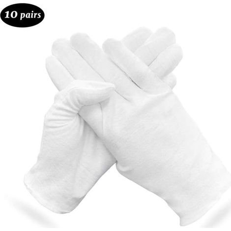 AMXCNOY 10 Paires de Gants en Coton Blanc Souple pour Travail, Jardinage et Inspection de Bijoux (1/4)