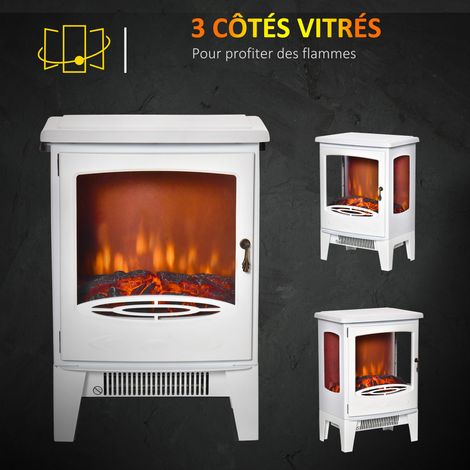 Poêle électrique néo-rétro - Design cocooning, simulation flammes LED réglable, 900-1800W, acier ABS blanc (1/5)
