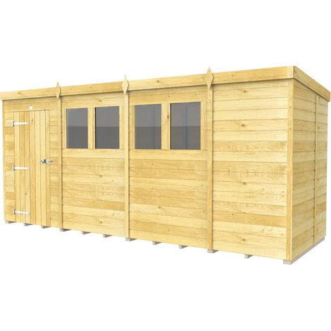 15 x 4 Feet Pent Shed - Single Door With Windows - Wood - L118 x W454 x H201 cm