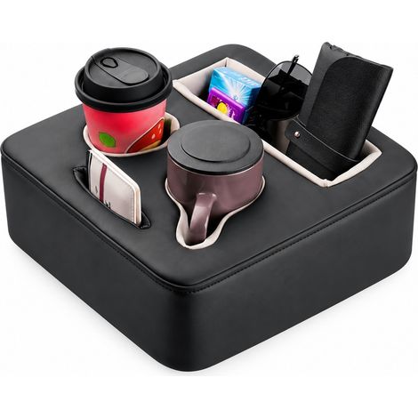 Porte-gobelet pour siège arrière de voiture, plateau de rangement en PU pour boissons, téléphones, collations, antidérapant, compatible avec voitures, SUV et bateaux (1/5)