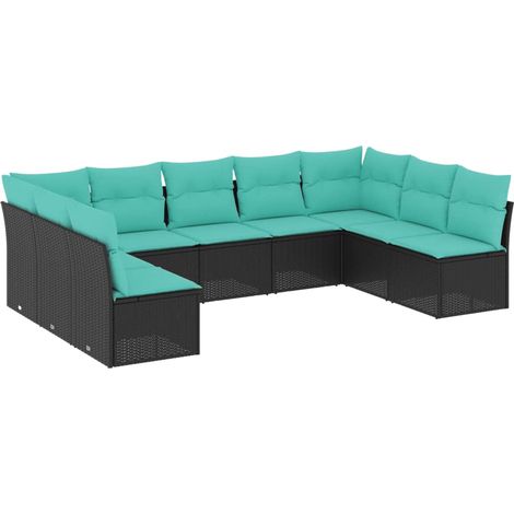 9-teiliges Gartensofa-Set mit Kissen, schwarzes Polyrattan vidaXL (1/5)